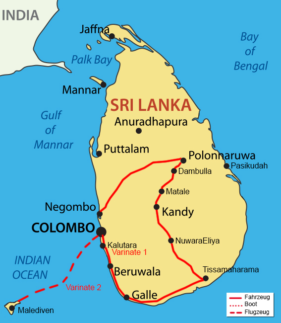 Sri Lanka Rundreise Karte