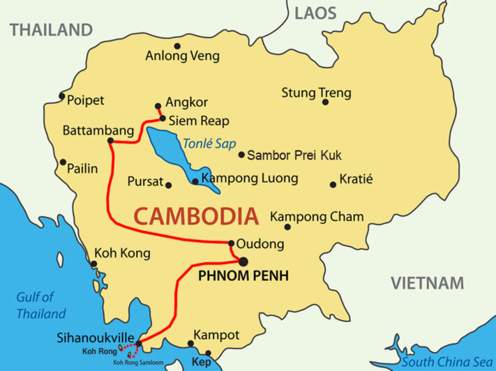 Karte Kambodscha Highlights mit Badeurlaub in Koh Rong